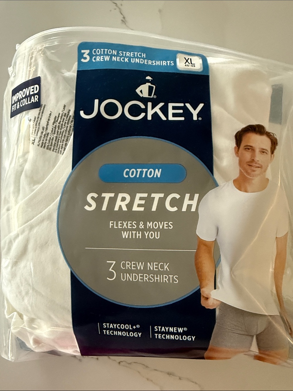 Jockey White Crew Neck Cotton Stretch Undershirts - 3 Pack